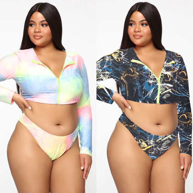 Bikini Long Sleeve Zipper Swimsuit Plus Size