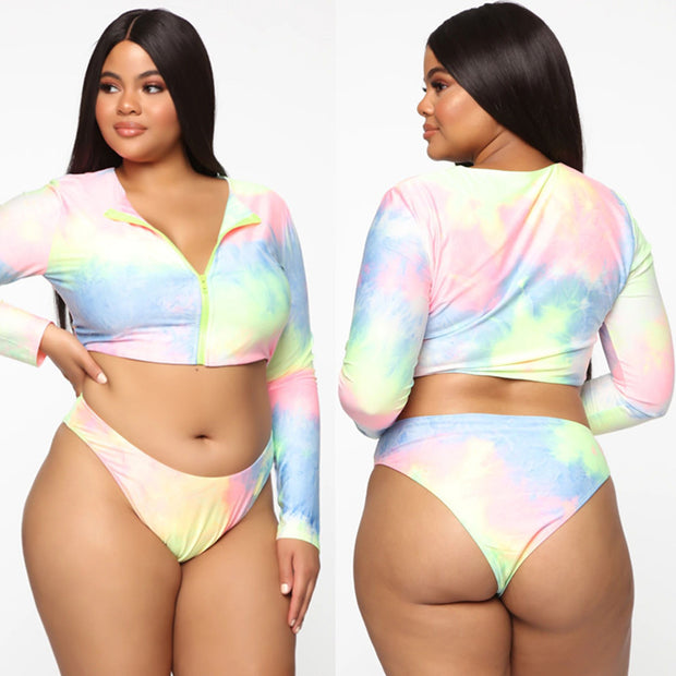 Bikini Long Sleeve Zipper Swimsuit Plus Size