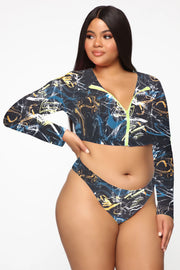 Bikini Long Sleeve Zipper Swimsuit Plus Size