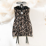 Sexy Leopard Lace Tube Top Dress Ins Fashion Corset A-line Short Dresses