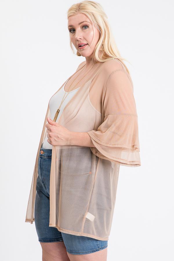 Ruffle Sleeve Open Cardigan