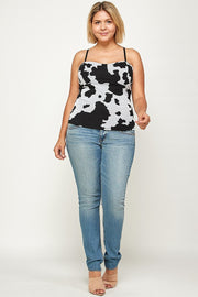 Plus Size Cow Print Mesh, Bustier Top