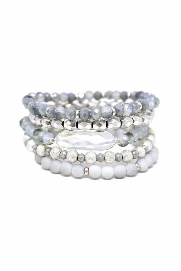 Crystal Metal Mix Bead Stretch Bracelet Set