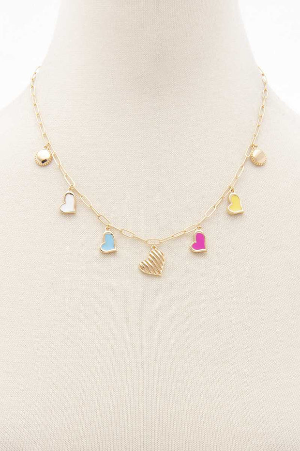 Colored Heart Charm Station Necklace