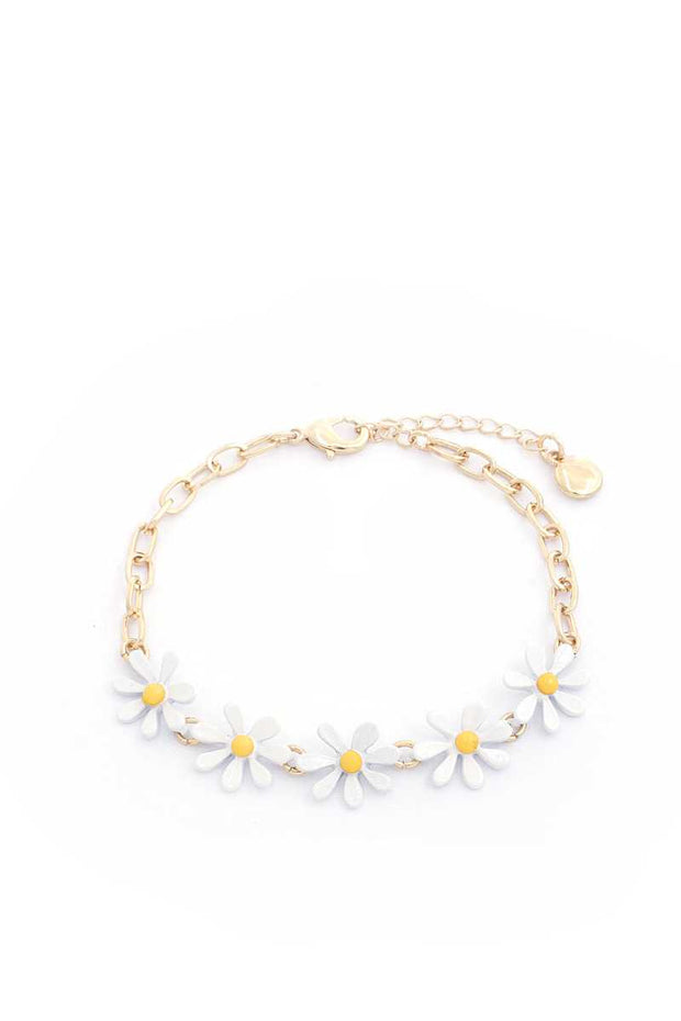 Daisy Flower Oval Link Bracelet