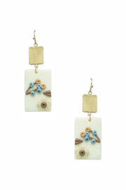 Clay Flower Rectangle Dangle Earring