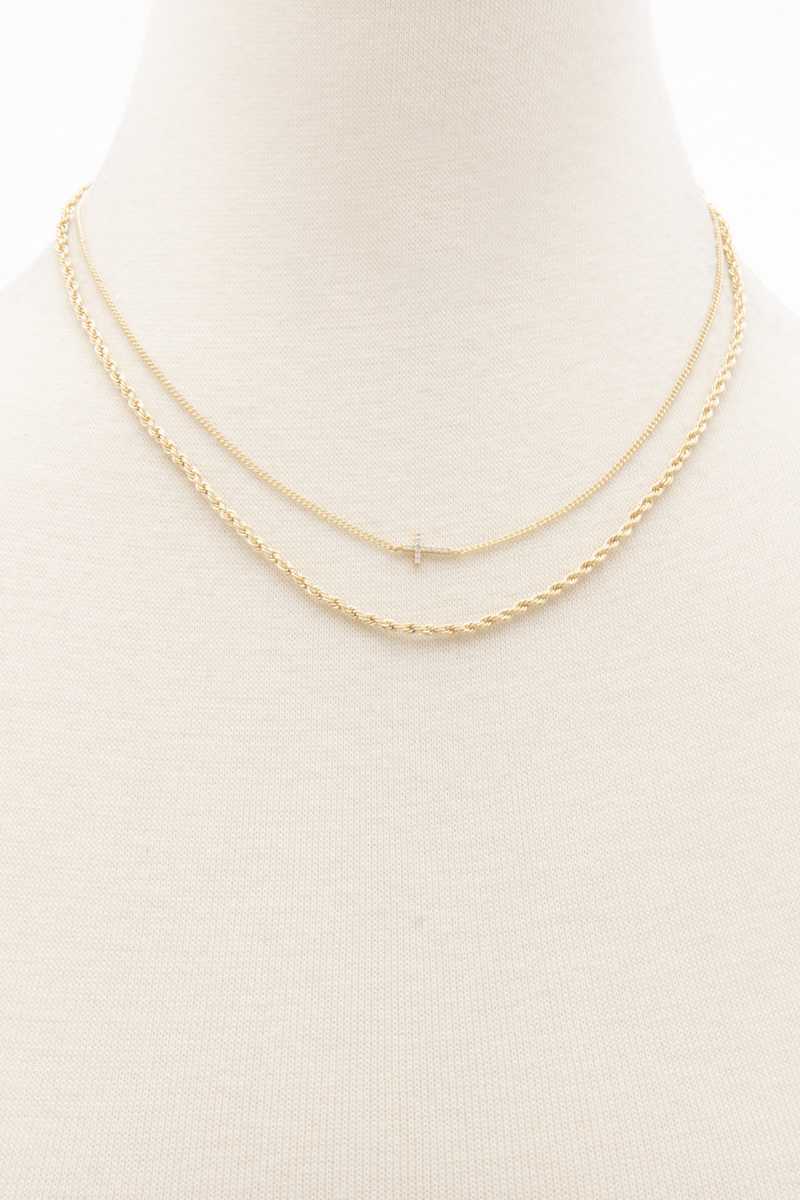Dainty Cross Twisted Link Layered Necklace