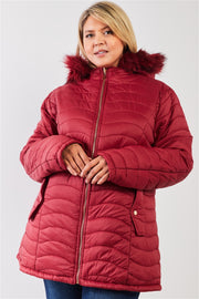 Plus Size Vegan Fur Double-sided Cotton Twill Parka & Puffer Jacket