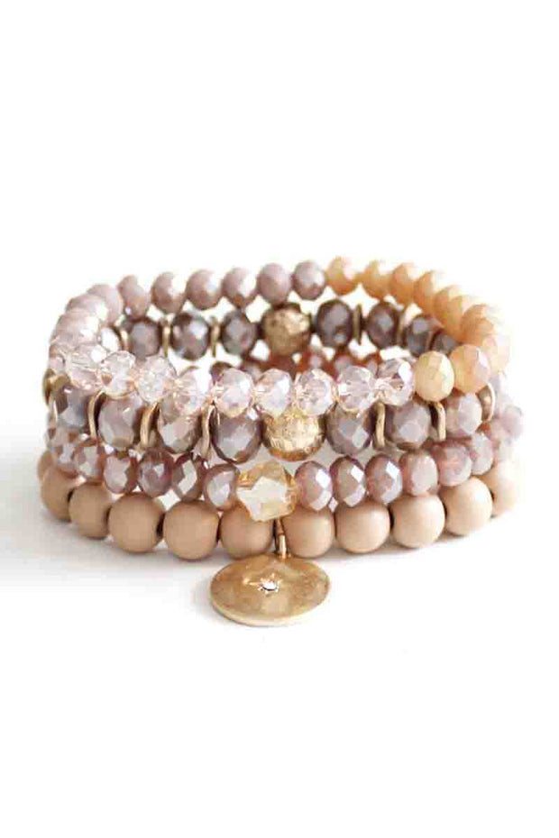 Crystal Wood Bead Stretch Bracelet Set