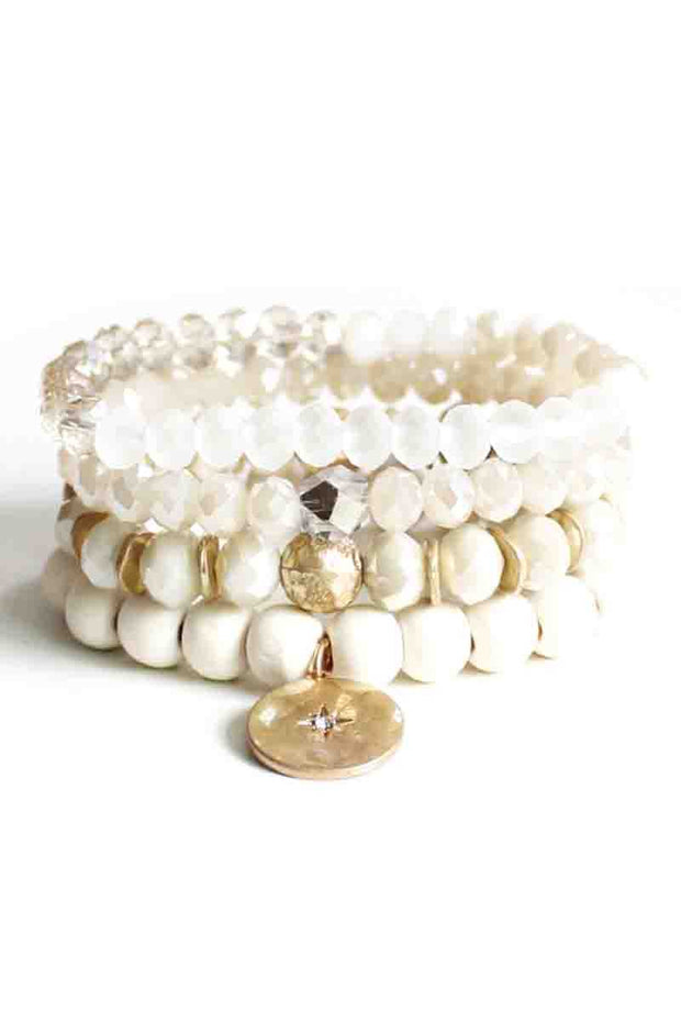 Crystal Wood Bead Stretch Bracelet Set