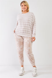 Plus Tie-dye Bleached Effect High Waist Comfy Jogger Pants