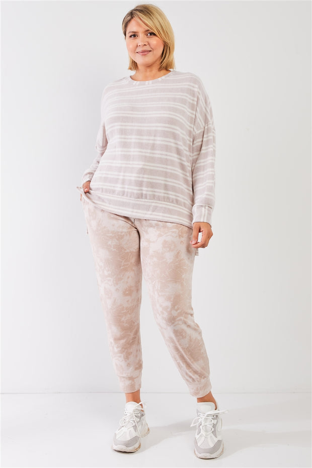 Plus Tie-dye Bleached Effect High Waist Comfy Jogger Pants