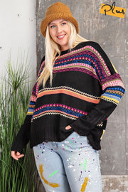 Plus Size Boho Patterned Knitted Sweater Pullover